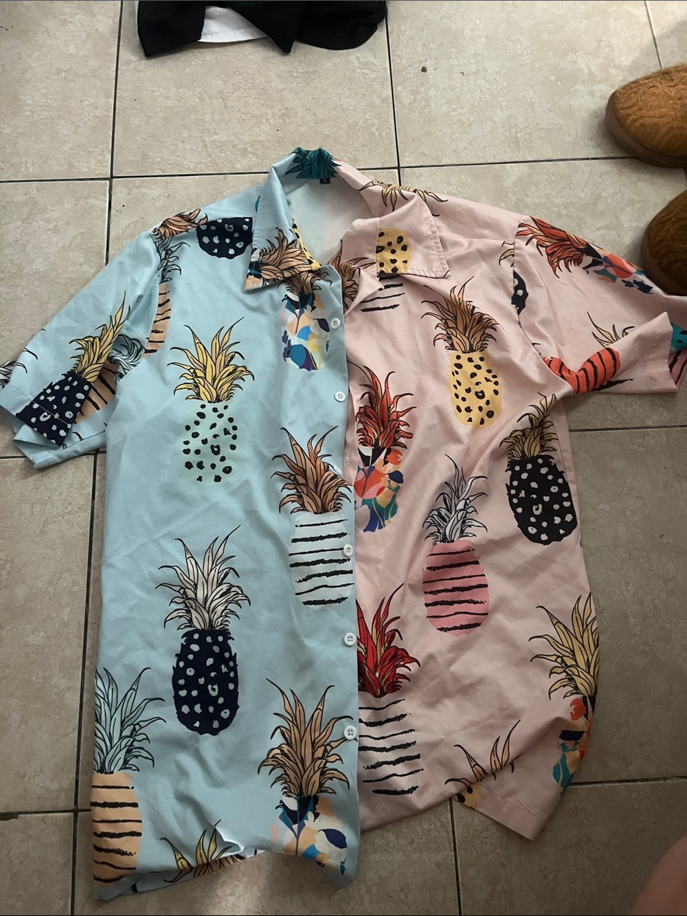 Tropical Pineapple Button-Up Shirt - Blue & Pink